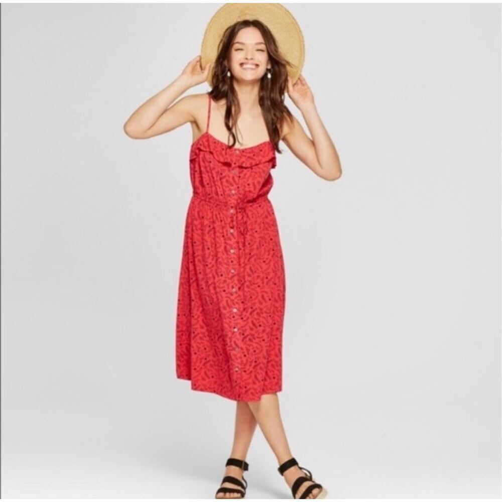 ✨Universal Thread Red Floral Button Front Sz Medium Dress✨